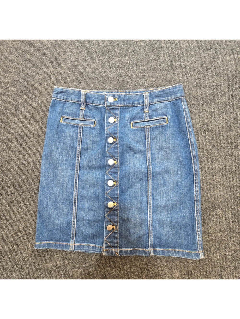 Tommy Hilfiger Denim Skirt Size 2 Button Front Jean Mini Skirt Stretch A-Line